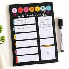 Planner Semanal Imã de Geladeira Magnético Reutilizável com Caneta Planejamento Semanal