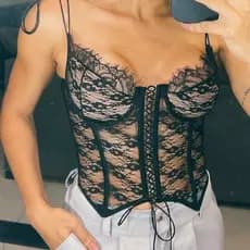 Corset rendado feminino Cropped renda com amarração frente e atrás Top Corset espartilho