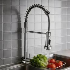 Torneira Gourmet de Parede com Mola Retrátil, Monocomando, Cromado, Ideal para Pias Grandes