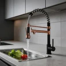 Torneira de Cozinha Alto Relevo Mola Retrátil, Aço Inox 304 Cromada, Monocomando Fria e Quente, Spray 360° Modelo Grande
