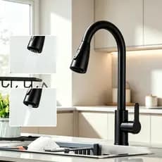 Torneira de Cozinha Preta Fosca Retrátil em Aço Inox 304, Bico Extensível com Duas Funções de Jato, Torneira Pia Resiste