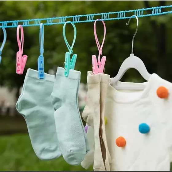 2 Cordas Varal Nylon Antiderrapante Cabide Ajustável Até 8 mt