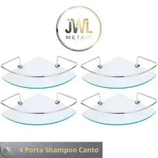 Kit 4 Porta Shampoo  de canto Suporte Prateleira Vidro Incolor