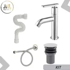 Kit Torneira Cromada Abs +   Banheiro Lavatório Valvula Clic Abs Sifão Flexível