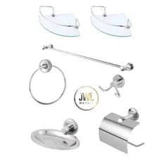 Kit Acessórios Para Banheiro Inox + 2 Porta Shampoo Canto Vidro