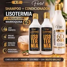 Kit Progressiva Marroquina 6D + Shampoo e Condicionador Lisotermia 1L Portal Cosméticos Alisamento Profissional