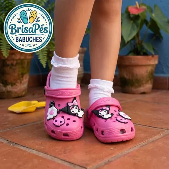 Babuche Infantil EVA Confortável Antiderrapante Leve com Acessórios PVC Sandália Criança