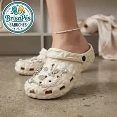 Babuche EVA Casual Leve Confortável Antiderrapante com Acessórios Elegantes Textura Diamante 3D