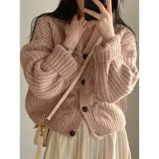 Japonês Retro rosa torção malha Cardigan feminino outono inverno curto engrossado topo estilo preguiçoso macio ceroso ca