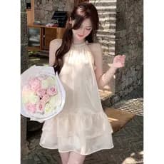Temperamento francês High-End requintado sem mangas Halterneck vestido chique linda saia de fadas pequeno aniversário ve