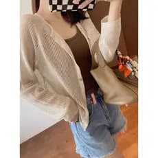 Damasco gelo seda protetor solar de malha Cardigan feminino verão chique Super bonito gelo seda tule oco blusa casaco to