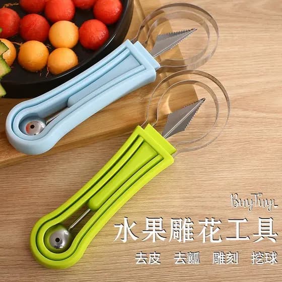 Prato de frutas multiuso de aço inoxidável, ferramenta de escultura, escavador de bola de melancia, descascador de separ