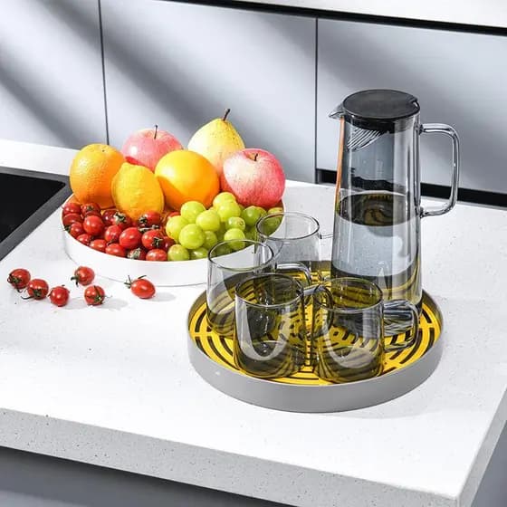 Bandeja de drenagem dupla para armazenamento de cozinha, bandeja redonda de frutas, plástico, casa, sala de estar, simpl