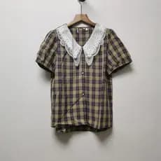 Retirada feminina verão novo estilo elegante All-Match estilo Pastoral Casual camisa xadrez C051