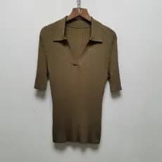 2026 primavera verão novo estilo elegante All-Match mais magro olhar Pit Strip malhas senhoras cor sólida manga curta