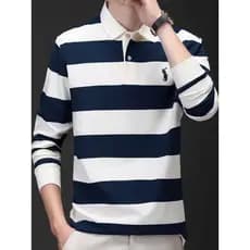 Camisa polo bordada de alta qualidade masculina 2025 novo estilo outono listrado masculino de manga comprida camiseta de