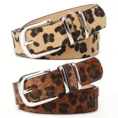 Novo estilo leopardo impressão anel duplo senhoras pino fivela cinto moda europeu americano All-Match casaco cinto cinto