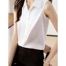 Camisa POLO sem mangas fina feminina 2026 primavera novo estilo mais magro olhar colete moda camisa solta gola camisa de
