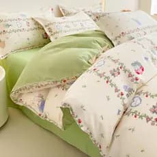 Novo estilo de algodão lavado conjunto de quatro peças cama engrossado sarja escovado colcha capa folha dormitório estud