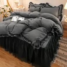Novo estilo saia de cama conjunto de quatro peças versão coreana grosso escovado antiderrapante colcha renda babados con