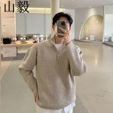 Outono inverno camisola simples Casual gola alta jaqueta zíper novo estilo malhas versão coreana na moda cor sólida All-