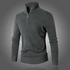 Outono inverno masculino simples cor sólida meio zíper gola alta pulôver camisola na moda Casual juventude quente malha