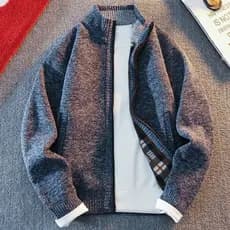 K Cardigan de malha novo estilo outono inverno forro de lã gola camisola malhas jaqueta Casual masculino pai moda