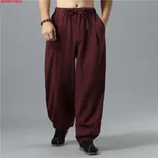Gota sentir calças de perna larga dos homens soltos calças de linho reto estilo chinês primavera verão linho Bloomers go