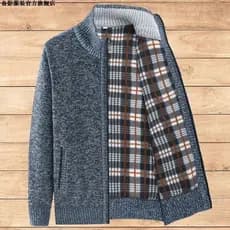 Grosso primavera outono masculino gola alta zíper jaqueta de malha juventude camisola Cardigan cor sólida velo quente Ca