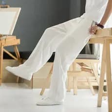Calças de linho Tencel branco dos homens verão fino solto calças retas estilo chinês calças casuais de linho de algodão