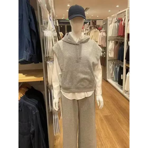SUMU Moletom feminino com capuz sem mangas moletom solto colete em camadas primavera outono novo estilo474468