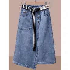 Saia feminina 2025 novo estilo saia jeans primavera outono verão saia longa a linha temperamento mais magro olhar R