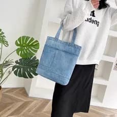Bolsa jeans feminina, portátil, grande capacidade, classe de estudante, bolsa de lona, leve, trabalho, bolsa de ombro