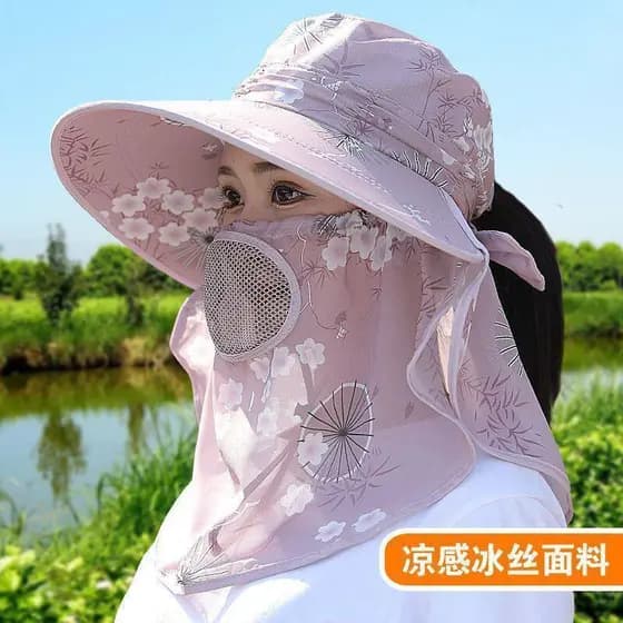 Novo estilo chapéu máscara integrada protetor solar feminino verão ultravioleta rosto cobrindo capuz ao ar livre chapéu