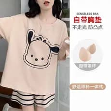 Pijamas femininos 2025 novo estilo verão com almofadas no peito algodão puro manga curta bonito senhoras influenciador P