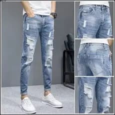 2025 masculino Street Wear rasgado Jeans verão na moda magro-ajuste pés pequenos mendigo fino Casual tornozelo comprimen