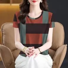 Vazamento-escolha High-End em torno do pescoço impresso roupas femininas 2025 novo estilo verão redução de idade de mang