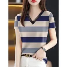 Mulheres estilo ocidental moda temperamento verão redução de idade fita de manga curta renda com decote em V moda capa b