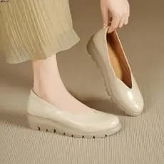 2025 novo produto salto cunha de sola grossa confortável simples All-Match sapatos de barco feminino quatro estações ao