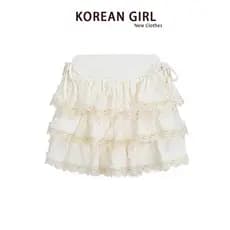 Doce estilo feminino indústria pesada renda inchado bolo saia feminina primavera outono saia de cintura alta Ballet saia