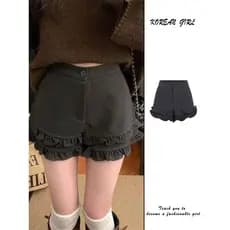 Cinza fungo renda Shorts de lã feminino primavera outono inverno exterior usar cintura alta calças de perna larga botas