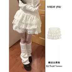 Menina quente renda borda bolo saia feminina verão venda quente doce Design de cintura alta sentir pequeno creme saia fo