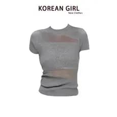 Cinza oco malha de manga curta camiseta feminina primavera verão fino ajuste cintura alta Umbilical interior Bott