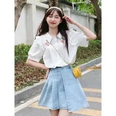 2023 verão novo estilo gola de boneca pequena camisa fresca estilo Preppy camisa feminina japonês Retro doce camisa de r