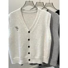 Estilo Preppy dos desenhos animados coelho bordado camisola colete Cardigan sem mangas colete com decote em v malhas jaq