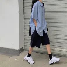 Camisa feminina verão versão coreana Retro estilo Hong Kong xadrez camisa de manga curta Cardigan jogo exterior + Shorts