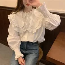Primavera outono 2023 novo estilo Plus Size roupas femininas temperamento All-Match gola de folha de lótus topo feminino
