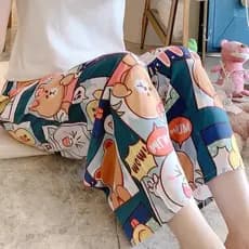 Calças de pijama de seda de algodão verão feminino solto tamanho grande calças de perna larga calças até o tornozelo cas