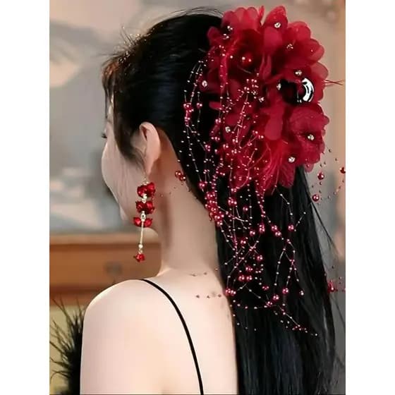 Estilo coreano outono inverno novo estilo pena flor Grab clip Volume de cabelo tubarão clipe Retro estilo Hong Kong coca