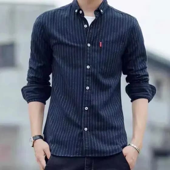 Camisa de trabalho resistente ao desgaste masculina verão listrado Workwear camisa de manga comprida estilo fino resiste